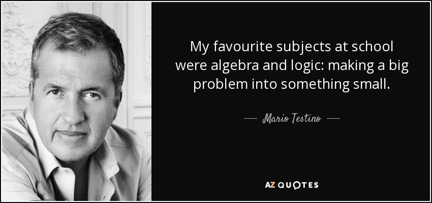 My favourite subjects at school were algebra and logic: making a big problem into something small. - Mario Testino