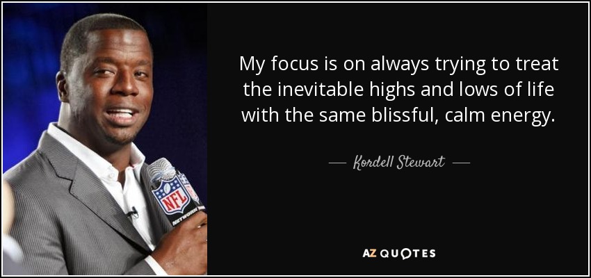 My focus is on always trying to treat the inevitable highs and lows of life with the same blissful, calm energy. - Kordell Stewart