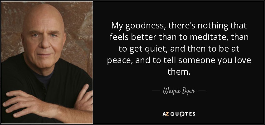 My goodness, there's nothing that feels better than to meditate, than to get quiet, and then to be at peace, and to tell someone you love them. - Wayne Dyer