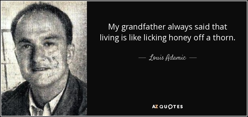 My grandfather always said that living is like licking honey off a thorn. - Louis Adamic