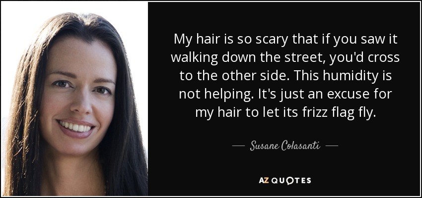 My hair is so scary that if you saw it walking down the street, you'd cross to the other side. This humidity is not helping. It's just an excuse for my hair to let its frizz flag fly. - Susane Colasanti