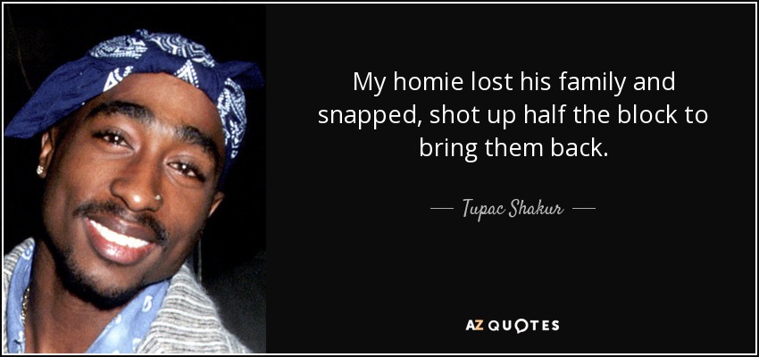 My homie lost his family and snapped, shot up half the block to bring them back. - Tupac Shakur