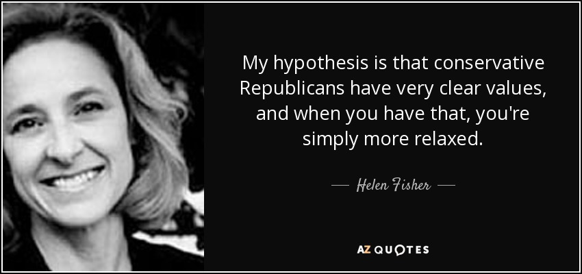 My hypothesis is that conservative Republicans have very clear values, and when you have that, you're simply more relaxed. - Helen Fisher