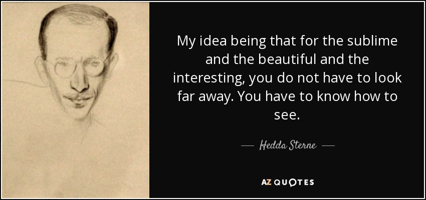 My idea being that for the sublime and the beautiful and the interesting, you do not have to look far away. You have to know how to see. - Hedda Sterne