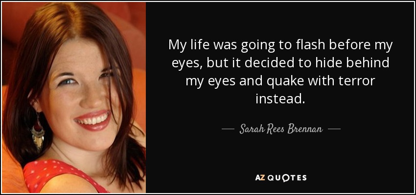My life was going to flash before my eyes, but it decided to hide behind my eyes and quake with terror instead. - Sarah Rees Brennan
