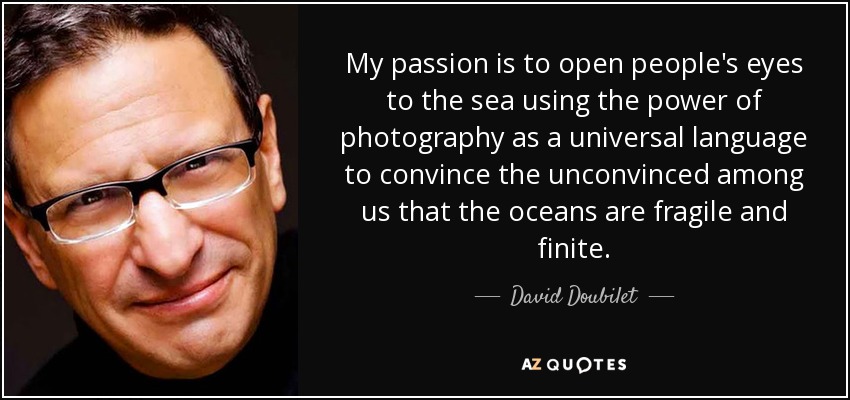 My passion is to open people's eyes to the sea using the power of photography as a universal language to convince the unconvinced among us that the oceans are fragile and finite. - David Doubilet