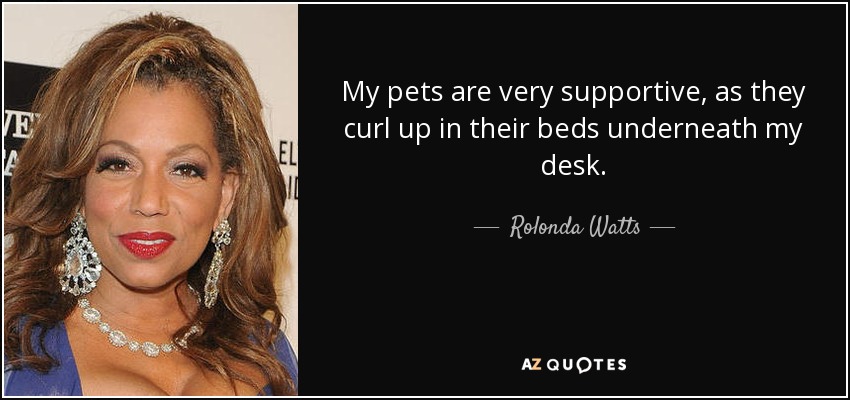 My pets are very supportive, as they curl up in their beds underneath my desk. - Rolonda Watts