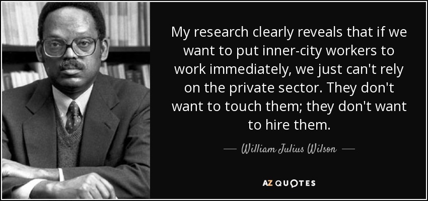My research clearly reveals that if we want to put inner-city workers to work immediately, we just can't rely on the private sector. They don't want to touch them; they don't want to hire them. - William Julius Wilson