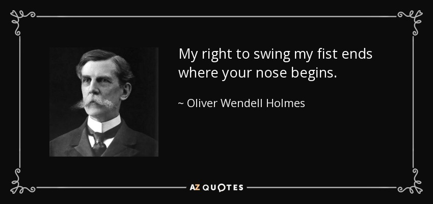 My right to swing my fist ends where your nose begins. - Oliver Wendell Holmes, Jr.
