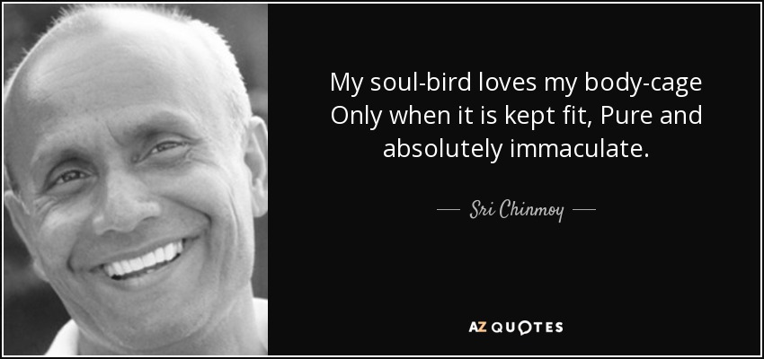 My soul-bird loves my body-cage Only when it is kept fit, Pure and absolutely immaculate. - Sri Chinmoy