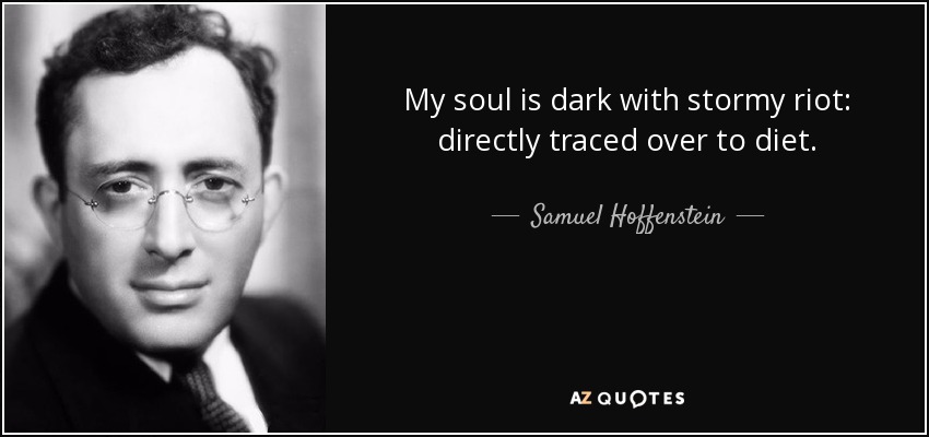 My soul is dark with stormy riot: directly traced over to diet. - Samuel Hoffenstein