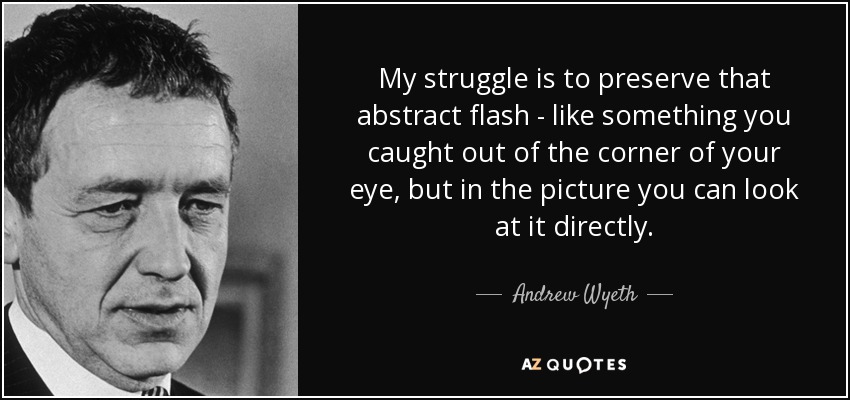 My struggle is to preserve that abstract flash - like something you caught out of the corner of your eye, but in the picture you can look at it directly. - Andrew Wyeth