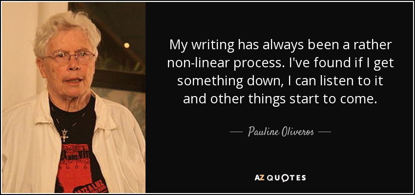 My writing has always been a rather non-linear process. I've found if I get something down, I can listen to it and other things start to come. - Pauline Oliveros