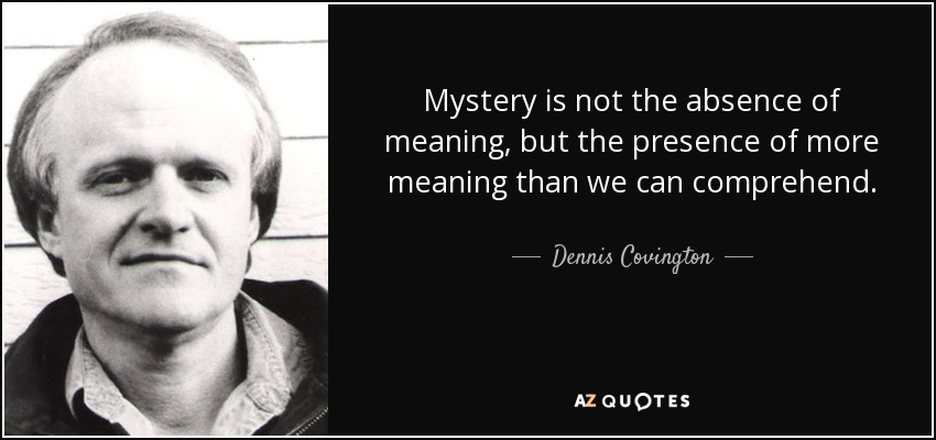 Mystery is not the absence of meaning, but the presence of more meaning than we can comprehend. - Dennis Covington