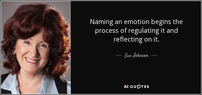 Naming an emotion begins the process of regulating it and reflecting on it. - Sue Johnson
