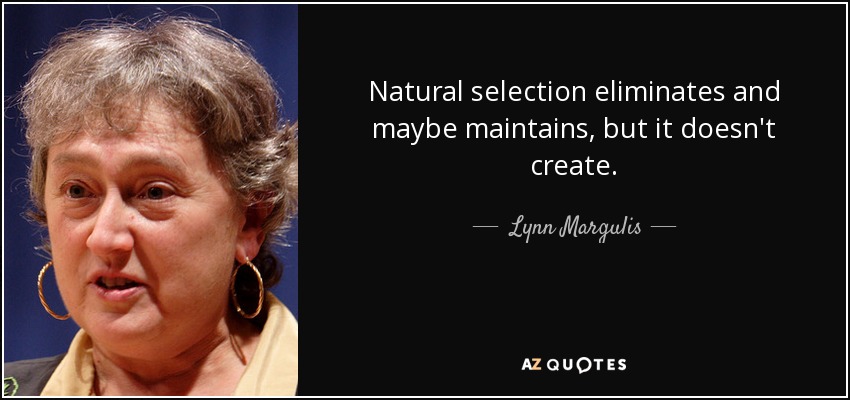 Natural selection eliminates and maybe maintains, but it doesn't create. - Lynn Margulis