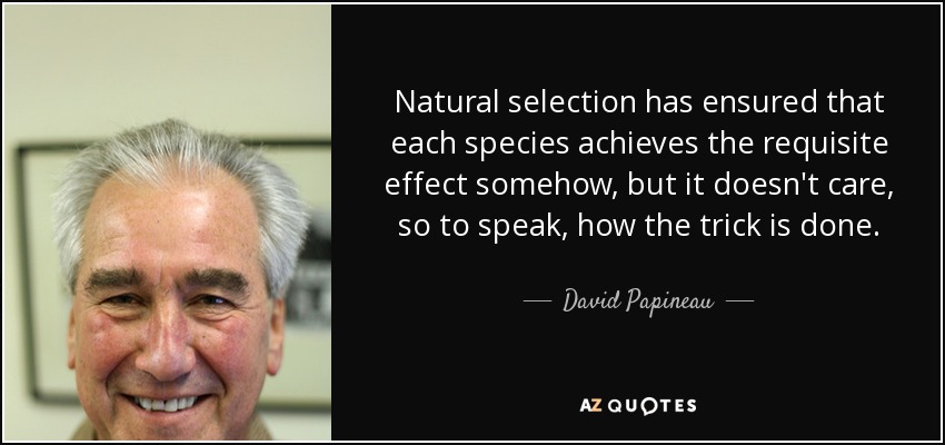 Natural selection has ensured that each species achieves the requisite effect somehow, but it doesn't care, so to speak, how the trick is done. - David Papineau