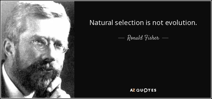 Natural selection is not evolution. - Ronald Fisher