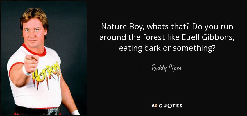 Nature Boy, whats that? Do you run around the forest like Euell Gibbons, eating bark or something? - Roddy Piper