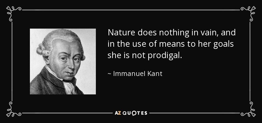 Nature does nothing in vain, and in the use of means to her goals she is not prodigal. - Immanuel Kant