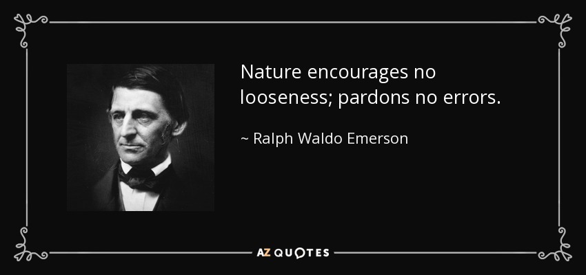 Nature encourages no looseness; pardons no errors. - Ralph Waldo Emerson
