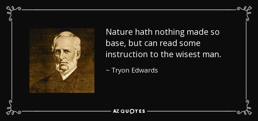 Nature hath nothing made so base, but can read some instruction to the wisest man. - Tryon Edwards