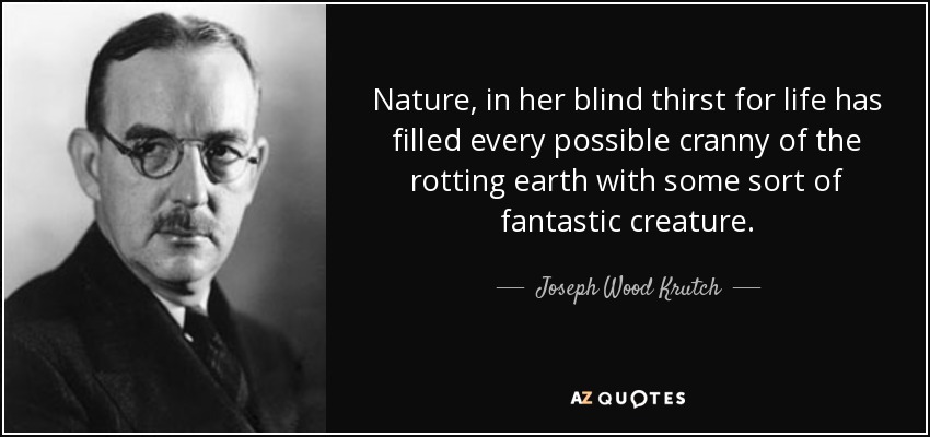Nature, in her blind thirst for life has filled every possible cranny of the rotting earth with some sort of fantastic creature. - Joseph Wood Krutch