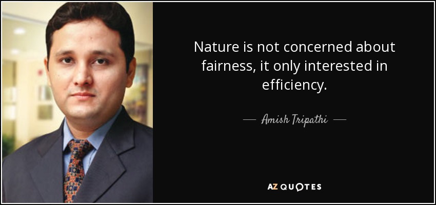 Nature is not concerned about fairness, it only interested in efficiency. - Amish Tripathi