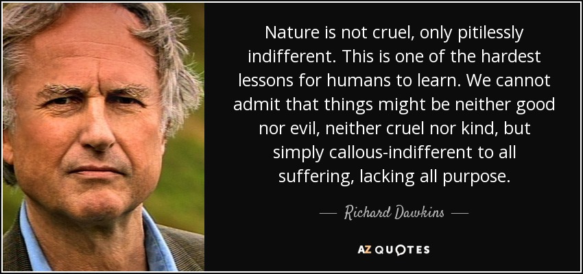 quote nature is not cruel only pitilessly indifferent this is one of the hardest lessons for richard dawkins 57 39 68