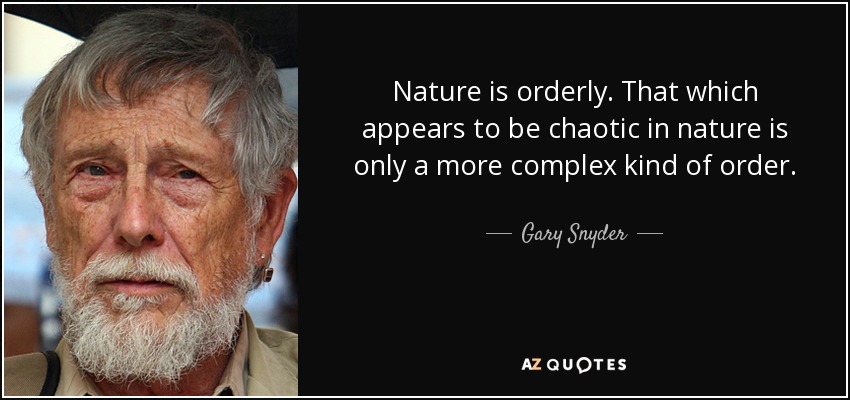 Nature is orderly. That which appears to be chaotic in nature is only a more complex kind of order. - Gary Snyder