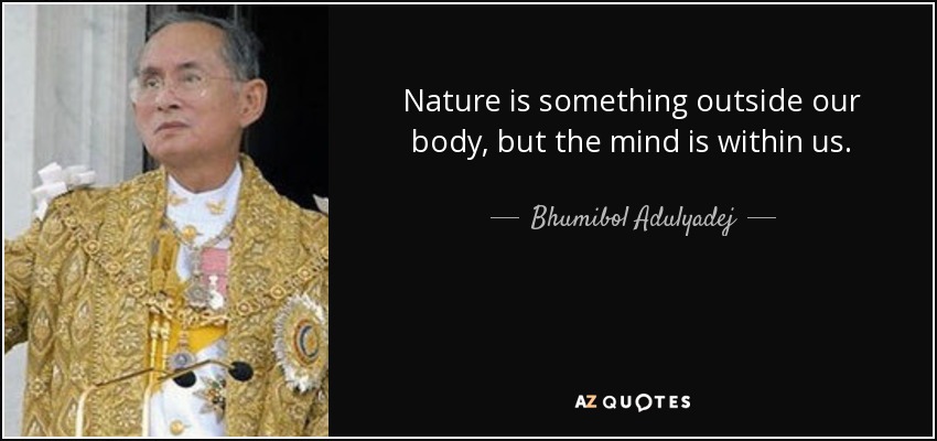 Nature is something outside our body, but the mind is within us. - Bhumibol Adulyadej