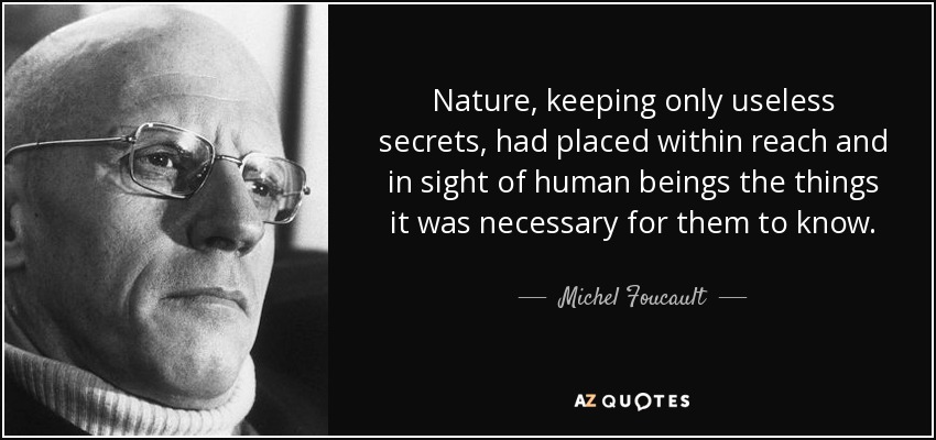 Nature, keeping only useless secrets, had placed within reach and in sight of human beings the things it was necessary for them to know. - Michel Foucault