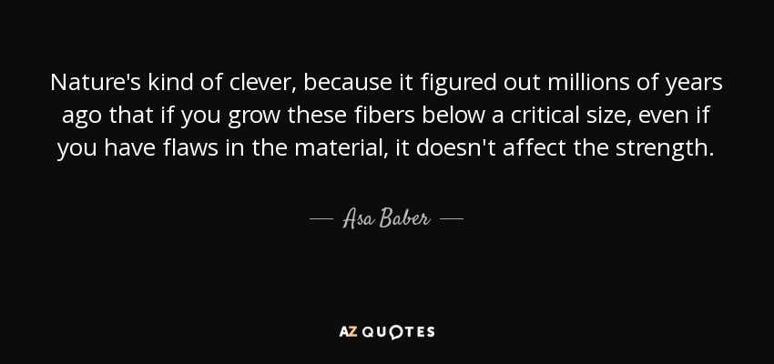 Nature's kind of clever, because it figured out millions of years ago that if you grow these fibers below a critical size, even if you have flaws in the material, it doesn't affect the strength. - Asa Baber