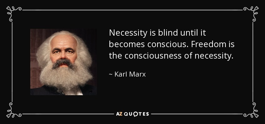 Necessity is blind until it becomes conscious. Freedom is the consciousness of necessity. - Karl Marx