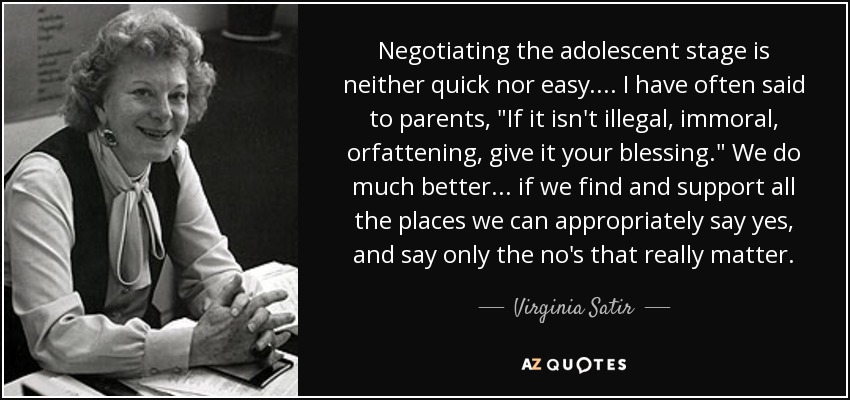 Negotiating the adolescent stage is neither quick nor easy. . . . I have often said to parents, 