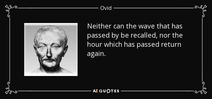 Neither can the wave that has passed by be recalled, nor the hour which has passed return again. - Ovid