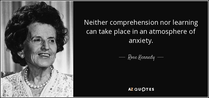 Neither comprehension nor learning can take place in an atmosphere of anxiety. - Rose Kennedy