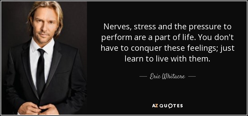 Nerves, stress and the pressure to perform are a part of life. You don't have to conquer these feelings; just learn to live with them. - Eric Whitacre
