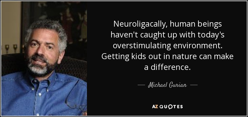 Neuroligacally, human beings haven't caught up with today's overstimulating environment. Getting kids out in nature can make a difference. - Michael Gurian