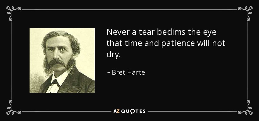 Never a tear bedims the eye that time and patience will not dry. - Bret Harte