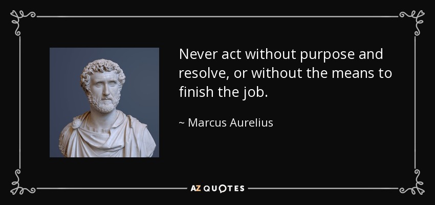 Never act without purpose and resolve, or without the means to finish the job. - Marcus Aurelius