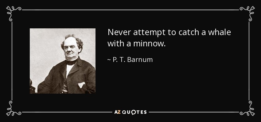 Never attempt to catch a whale with a minnow. - P. T. Barnum