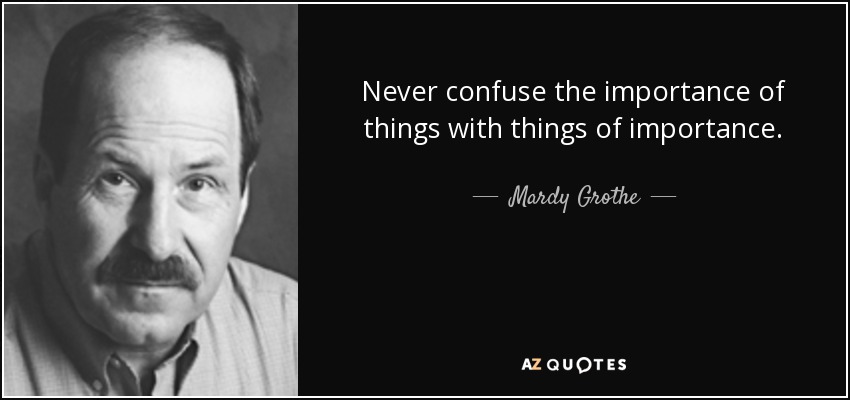 Never confuse the importance of things with things of importance. - Mardy Grothe