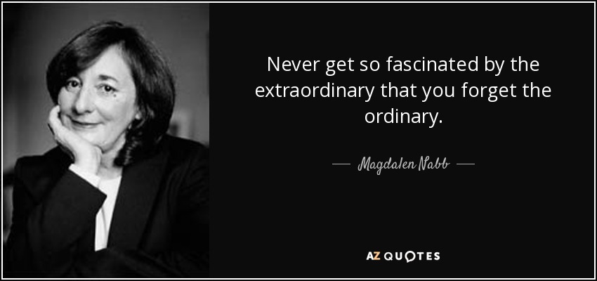 Never get so fascinated by the extraordinary that you forget the ordinary. - Magdalen Nabb