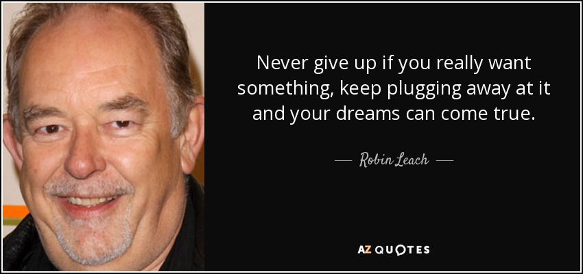 Never give up if you really want something, keep plugging away at it and your dreams can come true. - Robin Leach