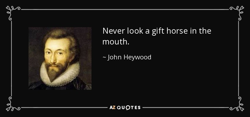 Never look a gift horse in the mouth. - John Heywood