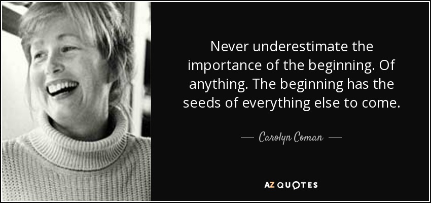 Never underestimate the importance of the beginning. Of anything. The beginning has the seeds of everything else to come. - Carolyn Coman