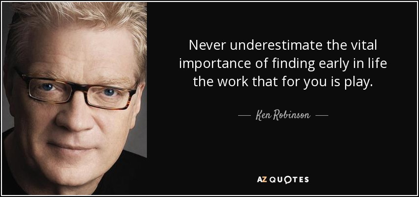 Never underestimate the vital importance of finding early in life the work that for you is play. - Ken Robinson