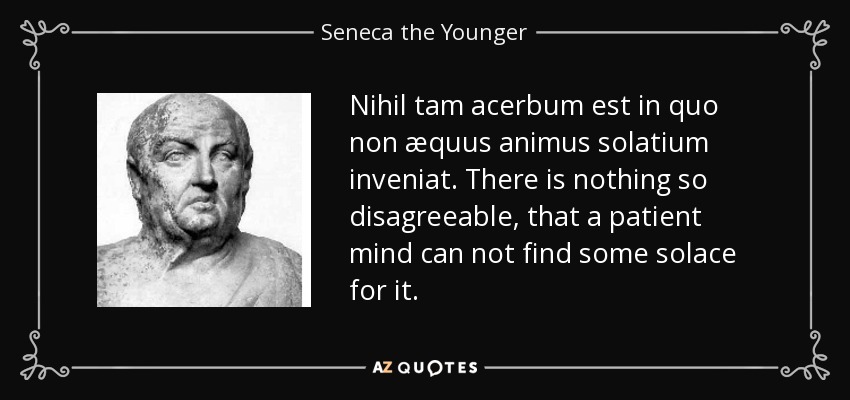 Nihil tam acerbum est in quo non æquus animus solatium inveniat. There is nothing so disagreeable, that a patient mind can not find some solace for it. - Seneca the Younger
