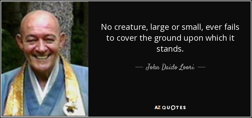 No creature, large or small, ever fails to cover the ground upon which it stands. - John Daido Loori